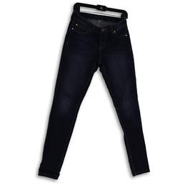 Womens Blue Denim Dark Wash Pockets Stretch Skinny Leg Jeans Size 4
