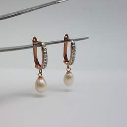 SLC 10k Rose Gold CZ Fw Pearl Dangle Earrings 1.6g