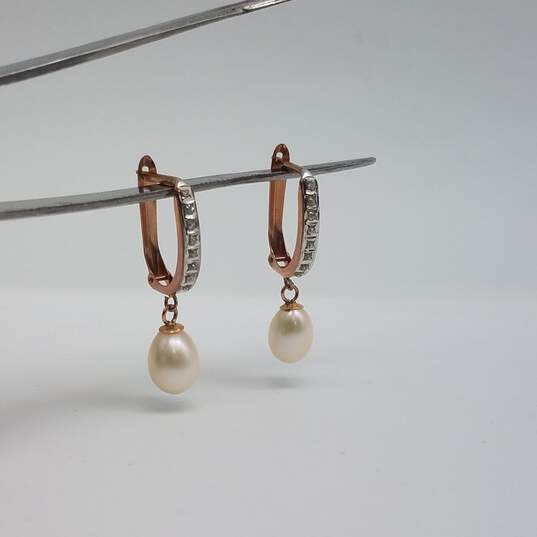 SLC 10k Rose Gold CZ Fw Pearl Dangle Earrings 1.6g image number 1