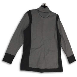 Womens Gray White Striped Mock Neck Long Sleeve Full-Zip Jacket Size 2XL alternative image