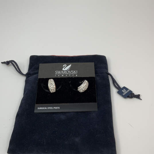 Designer Swarovski Silver-Tone Clear Fashionable Crystal Hoop Earrings image number 3