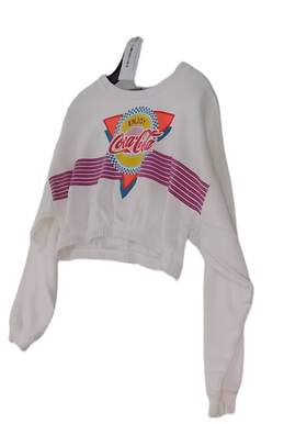 Womens White Long Sleeve Round Neck Pullover Cropped Sweatshirt Size M