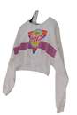 Womens White Long Sleeve Round Neck Pullover Cropped Sweatshirt Size M image number 1