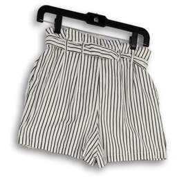 NWT Womens White Black Striped Waist Belt Flat Front Paperbag Shorts Sz XS alternative image