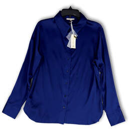 NWT Womens Blue Collared Long Sleeve Regular Fit Button-Up Shirt Size Large
