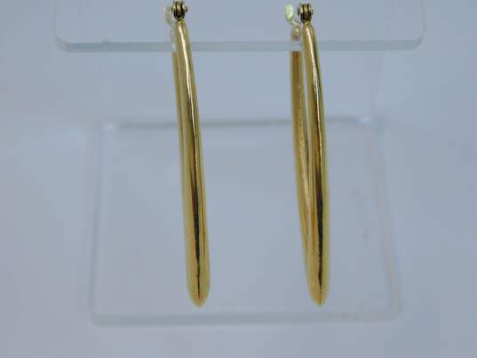 14K Yellow Gold Puffed Pointed Oblong Hoop Earrings 2.8g image number 1