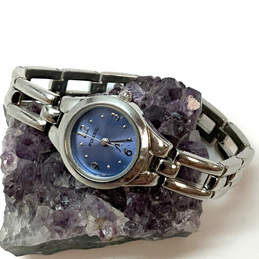 Designer Fossil ES-9090 Silver-Tone Strap Round Blue Dial Analog Wristwatch
