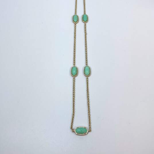 Designer Kendra Scott Gold-Tone Green Turquoise Stone Chain Necklace image number 2