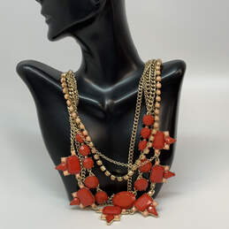 Designer J. Crew Gold-Tone Red Crystal Cut Stone Classic Statement Necklace