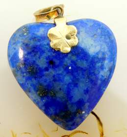 14K Yellow Gold Bail Carved Sodalite Heart Pendant 2.6g