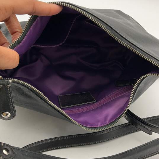 Womens Black Leather Zip Inner Pockets Buckle Detachable Strap Shoulder Bag image number 5