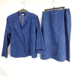 I.Magnin Women Blue Suede Suit Set Sz 22