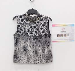 Women's St John Mock Neck Floral Knitted Top w/ Silver Embellishment Sequin Size S