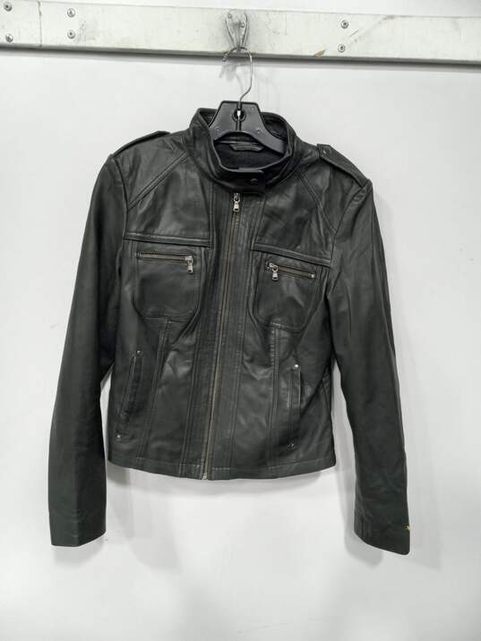 Andrew Marc Black Leather Motorcycle Jacket Women's Size M image number 1