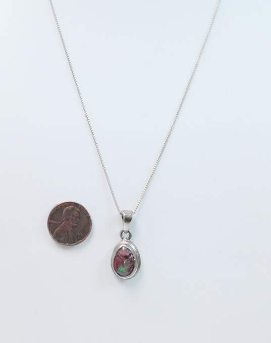 Artisan 925 Boulder Opal Cabochon Teardrop Pendant Box Chain Necklace 5.8g image number 4