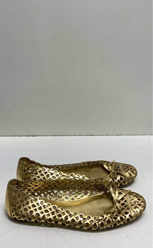 Coach Cutout Leather Ballet Flats Gold 8 image number 3