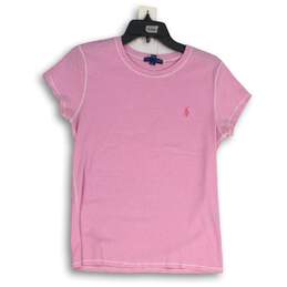 Ralph Lauren Womens Pink White Striped Crew Neck Pullover T-Shirt Size XL
