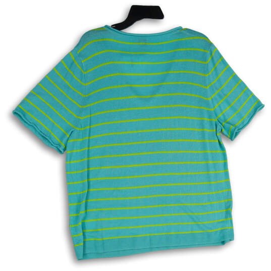 NWT Womens Green Blue Striped V-Neck Short Sleeve Knit T-Shirt Size XXL image number 2
