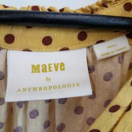 Anthropologie Maeve mustard burgundy dot print blouse small alternative image