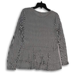 Womens Black White Striped Round Neck Long Sleeve Pullover Blouse Top Sz M alternative image