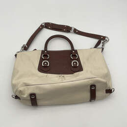 Womens Brown Beige Leather Detachable Strap Inner Zip Pocket Satchel Bag alternative image