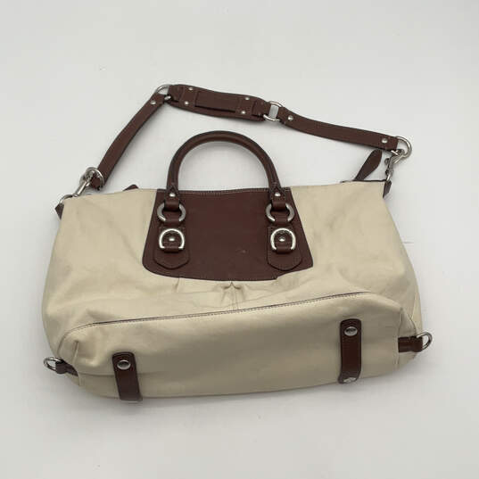 Womens Brown Beige Leather Detachable Strap Inner Zip Pocket Satchel Bag image number 2