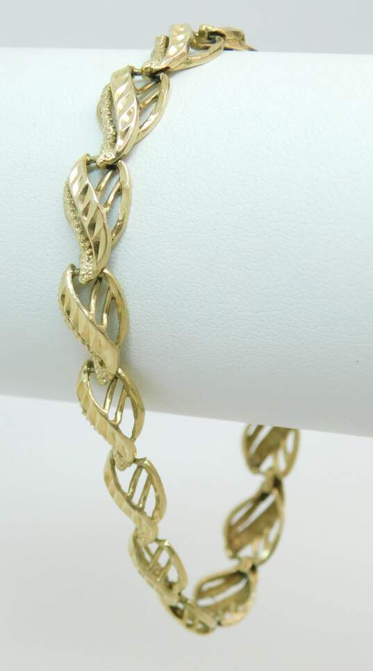 14K Gold Etched Textured Abstract Linked Chain Bracelet 10.1g image number 1