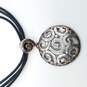 Sterling Silver Black Cord 3 Strand Open Work Pendant 19 Inch Necklace 17.4g image number 2