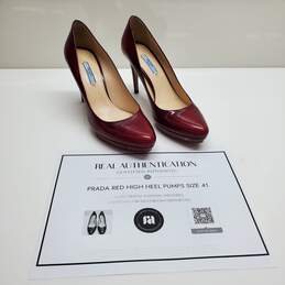 Authenticated Prada Red High Heel Pumps Women's Size 41