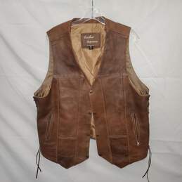 Leather Supreme Brown Button Up Genuine Leather Vest Size 46