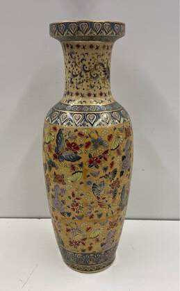 Oriental Ceramic Floor Vase 23.5 Inch Tall Chinoiserie Floor Vase