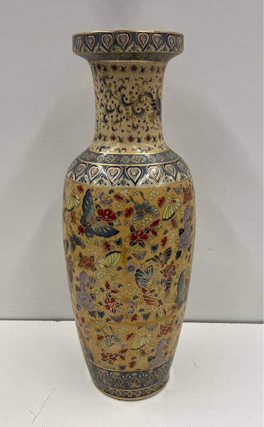 Oriental Ceramic Floor Vase 23.5 Inch Tall Chinoiserie Floor Vase image number 1