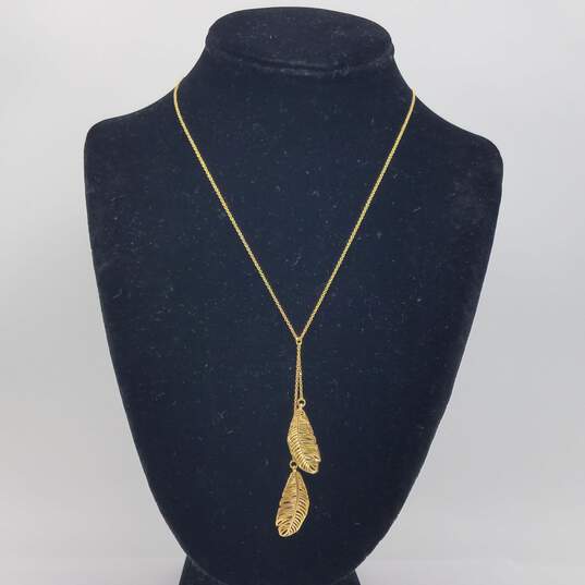 14k Gold Double Leaf 3 Inch Drip Necklace 5.8g image number 1