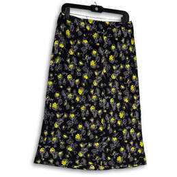 NWT Womens Black Yellow Floral Flat Front Back Zip Maxi Skirt Size Medium alternative image