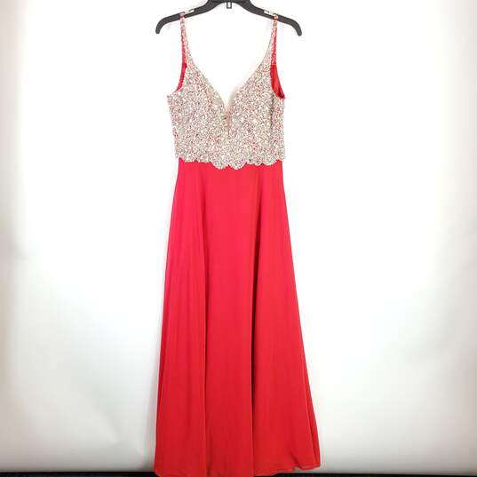 Eva Usa Women Red Embellished Sequin Gown M NWT image number 1