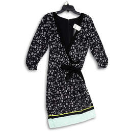 NWT Womens Black White Printed Long Sleeve Back Zip Wrap Dress Size XL