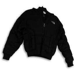 Womens Black Long Sleeve Pockets Fur Hooded Full-Zip Puffer Jacket Size S