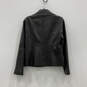 Womens Black Leather Long Sleeve Side Pocket Full-Zip Biker Jacket Size L image number 3