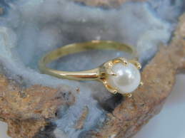 14K Yellow Gold Pearl Solitaire Ring 2.4g alternative image