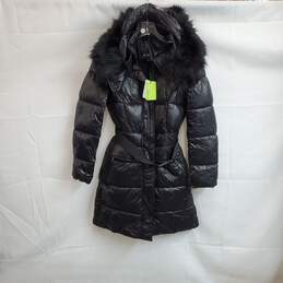 Sam Edelman Black Hooded Belted Puffer Coat WM Size XS NWT