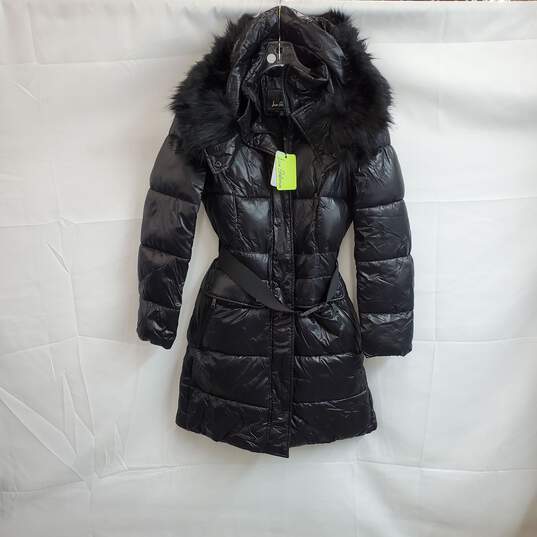 Sam Edelman Black Hooded Belted Puffer Coat WM Size XS NWT image number 1