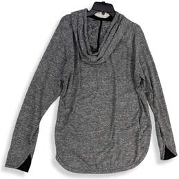 Womens Gray Heather Long Sleeve Curved Hem Drawstring Hooded T-Shirt Size L alternative image