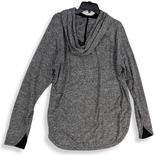 Womens Gray Heather Long Sleeve Curved Hem Drawstring Hooded T-Shirt Size L image number 2