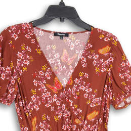 Womens Burgundy Pink Floral Surplice Neck Short Sleeve Wrap Dress Size 2 alternative image