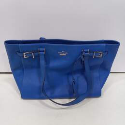 Womens Blue Pebble Leather Charm Inner Pocket Double Handle Tote Bag