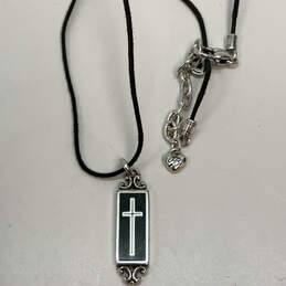 Designer Brighton Silver-Tone Black Cord Cross Pendant Necklace w/ Dust Bag alternative image