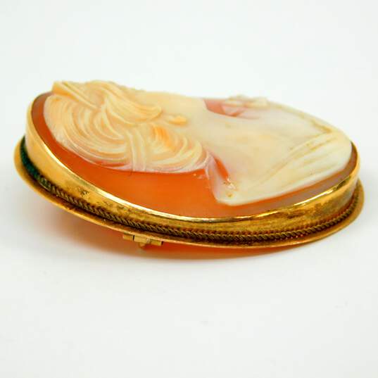 Vintage 18k Yellow Gold Shell Cameo Brooch Pendant 7.2g image number 4