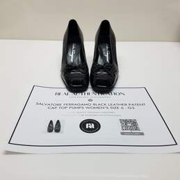 Authenticated Salvatore Ferragamo Black Leather Patent Cap Top Pumps Women's Size 6