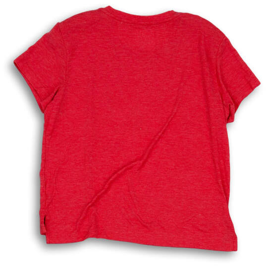 Womens Red Short Sleeve Crew Neck Side Slit Pullover Cropped T-Shirt Size S image number 2