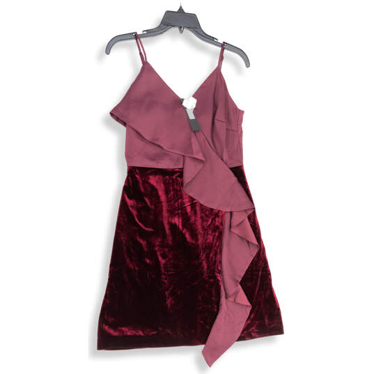 NWT Womens Purple V-Neck Spaghetti Strap Back Zip Velvet Mini Dress Size S image number 1
